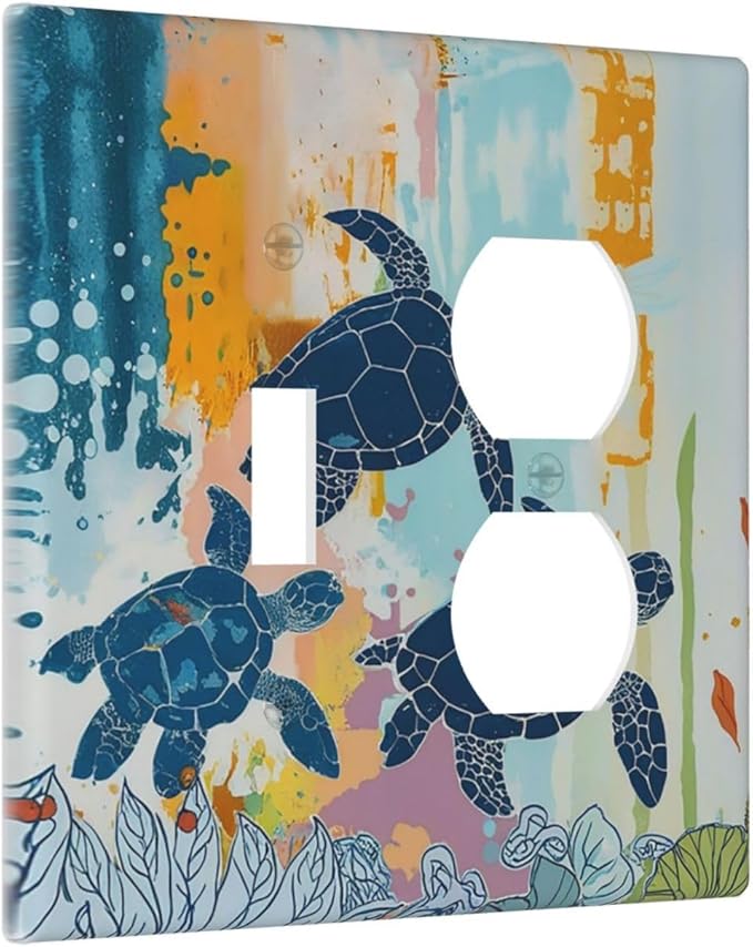 Wallplates Colorful Ocean Sea Turtle Marine Life 1 Toggle 1 Duplex Switch Plate Electrical GFCI Faceplate Decorative Light Switch Covers for Kids room Bedroom Decor