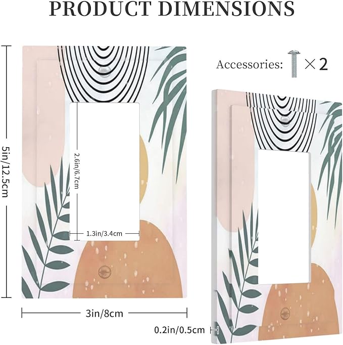 Outlet Covers Boho Mid Century Sun Leaves 1 Gang Wall Plate Single Rocker Light Switch Cover Abstract Leaf Arch Decorative GFCI Receptacle Cover Electrical Switchplate for Bathroom Home Decor