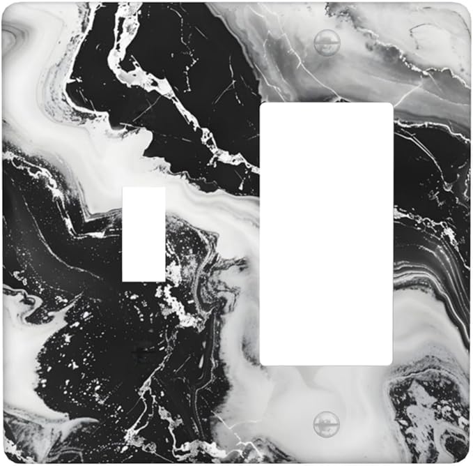 Ink Painting Marble Black White Abstract Luxurious Print Outlet Covers 1 Toggle 1 Rocker Combination Decorative Wall Plate Electrical Switch Plates Light Switch Cover Plate for Kitchen Office Decor