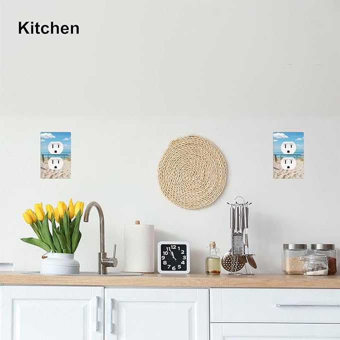 Summer Beach Coastal 1-Gang Duplex Wall Plate, Ocean Clouds Sand Outlet Cover for Beach House, Bathroom, Sunroom & Coastal Home