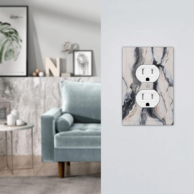 Abstract Marble Textured Modern Luxury Print Outlet Covers 1 Gang Duplex Light Switch Cover Decorative Switch Plates Electrical Receptacle Faceplate Wall Plate for Bathroom Kitchen Decor