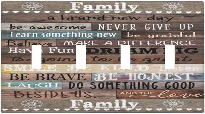 Country Farm Family Quote Wood 4 Gang Quad Toggle Device Light Switch Cover Decorative Wall Plate Decorative Electrical Faceplate Outlet Cover