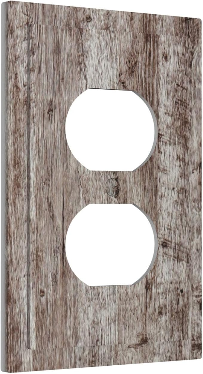 Decorative Outlet Covers Rustic Wood Grey Brown Vintage Wooden Plank 1 Gang Duplex Light Switch Cover Plate Electrical Switch plates WallPlates Socket Covers for Farmhouse Home Decor