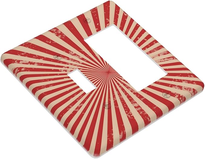 Retro Circus Sparkling Red White Lines Mid Century Outlet Covers 1 Toggle 1 Rocker Combination Decorative Wall Plate Electrical Switch Plates Light Switch Cover Plate for Farmhouse Home Decor