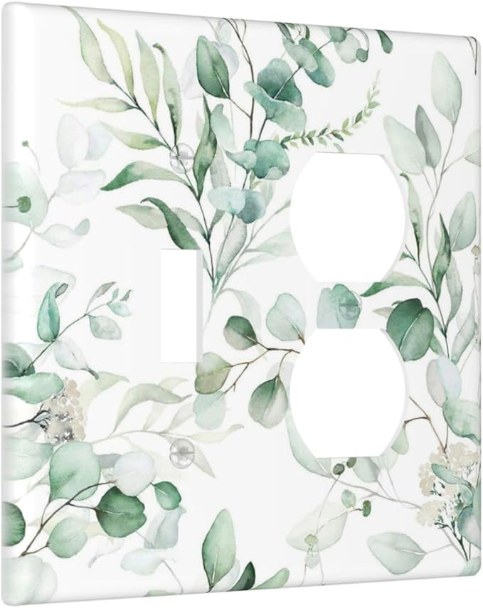 Boho Green Eucalyptus Leaf Floral Plants Flowers Wallplates 1 Toggle 1 Duplex Switch Plate Electrical GFCI Faceplate Decorative Light Switch Covers for Bed Room Living Room Decor