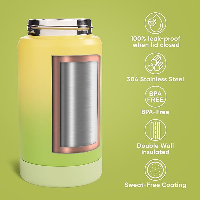 Fijinhom 12 oz Water Bottle, Kids Water Bottles for School, Toddler Cup with Straw & Handle, 304 Stainless Steel Insulated Water Bottle, Non-slip Silicone Base, BPA Free, Gradient Yellow