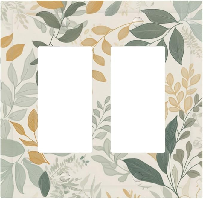 Boho Watercolor Leaves Double Rocker Light Switch Cover Green Botanical 2 Gang Outlet Covers Switchplates Decorative Electrical Wall Plate for Country Bedroom Living Room Home Decor