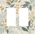 Boho Watercolor Leaves Double Rocker Light Switch Cover Green Botanical 2 Gang Outlet Covers Switchplates Decorative Electrical Wall Plate for Country Bedroom Living Room Home Decor