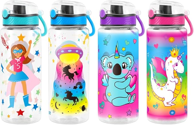 Home Tune Cute Water Bottle for School Kids Girls, BPA FREE Tritan & Leak Proof & Easy Clean & Carry Handle, 23oz/ 680ml (Dragon)