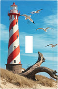 Lighthouse Coastal Scene 1-Gang Toggle Light Switch Plate, Nautical Coastal Beacon Decorative Wall Plate for Living Room Bathroom Decor