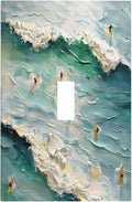 Beach Waves Ocean Surfing Hoverboard Painting Print Decorative Light Switch Cover 1 Gang Single Toggle Device Electrical Faceplate Switchplates Decorator Outlet Wall Plate for Bedroom Living Room