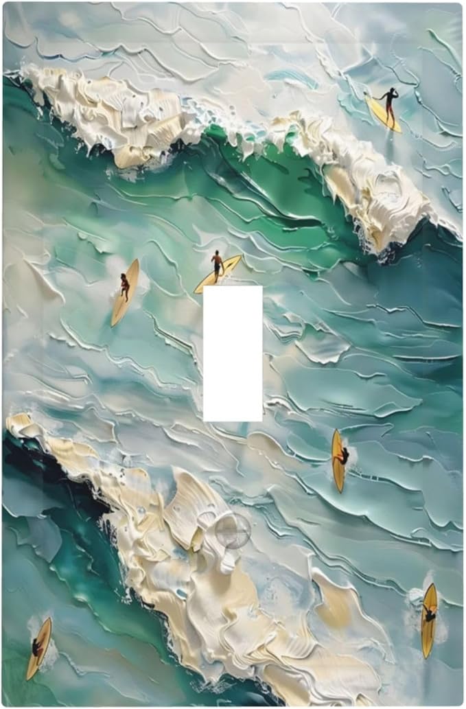 Beach Waves Ocean Surfing Hoverboard Painting Print Decorative Light Switch Cover 1 Gang Single Toggle Device Electrical Faceplate Switchplates Decorator Outlet Wall Plate for Bedroom Living Room
