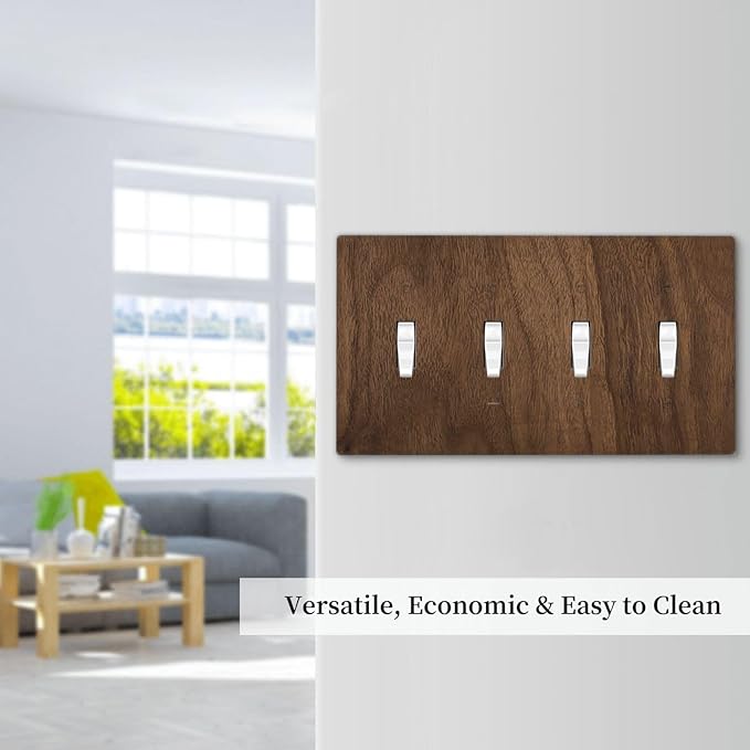 Light Switch Cover Plate Dark Brown Wood Grain 4 Gang Quad Toggle Wall Plate Electrical Outlet Cover Decorative Switch Plate Covers for Farmhouse Cabin Decor