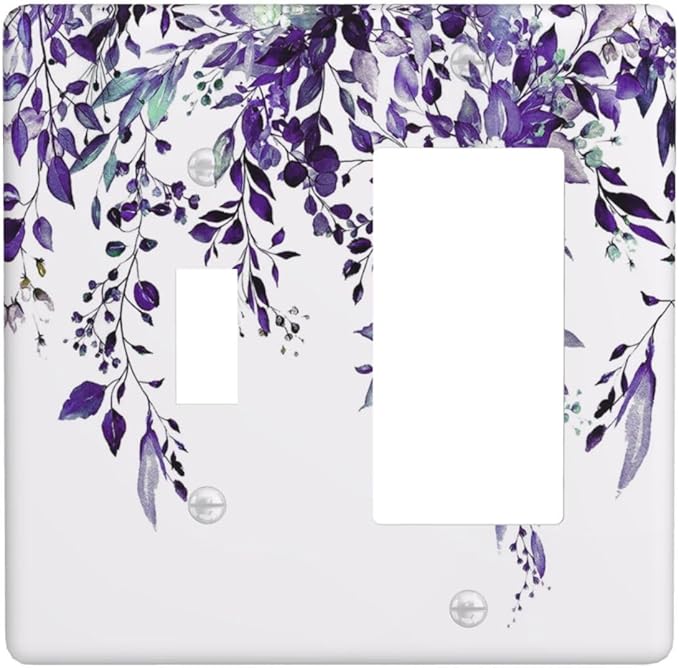 Decorative Outlet Covers Purple Eucalyptus Boho Olive Leaves Country 2 Gang 1 Gang Wall Plate Single Toggle Rocker Combination Light Switch Covers Plate Jumbo Switch Plate Cover