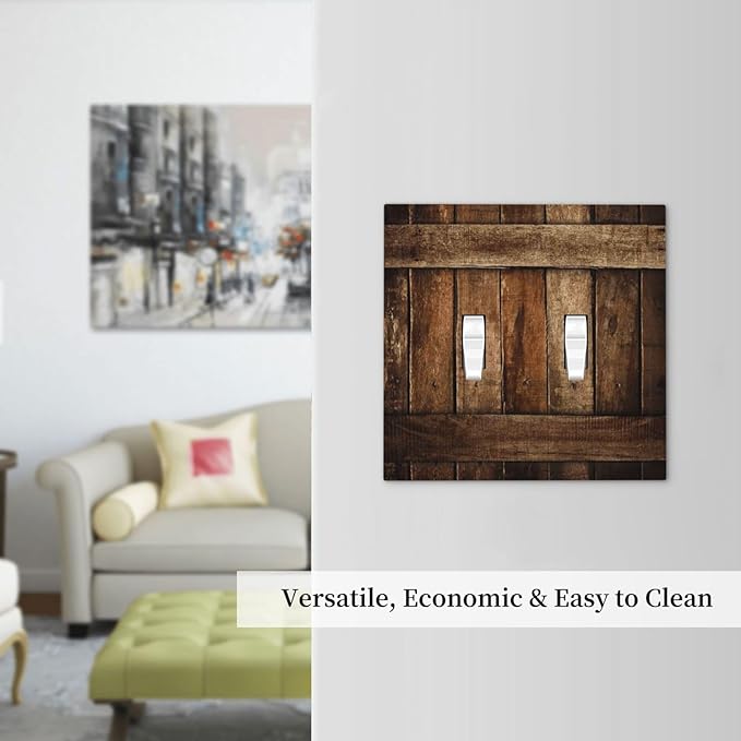 Brown Wooden Barn Door Old Wood Print Decorative Switch Plates 2 Gang Double Toggle Outlet Light Switch Cover Wall Plate Electrical Faceplate for Farmhouse Home Decor