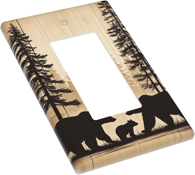 Cabin Bear Woodland 1-Gang Rocker Wall Plate, Rustic Brown Bear Switch Plate for Cabin, Lodge, Farmhouse & Bedroom