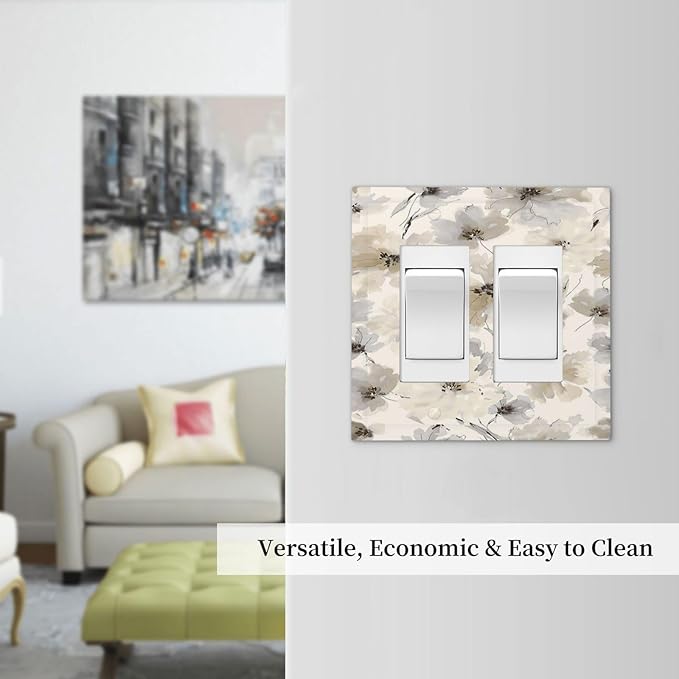 Decorative Outlet Covers Beige Flower Watercolor Flower 2 Gang Double Rocker Light Switch Cover Plate Electrical Switch Plate Cover Decorate GFCI Wall Plate for Bedroom Home Decor