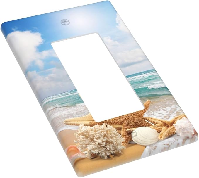 Ocean Beach Seashell Single Gang Rocker Light Switch Cover Plates Decorative Outlet Covers, 1 Gang Rocker Wall Plate