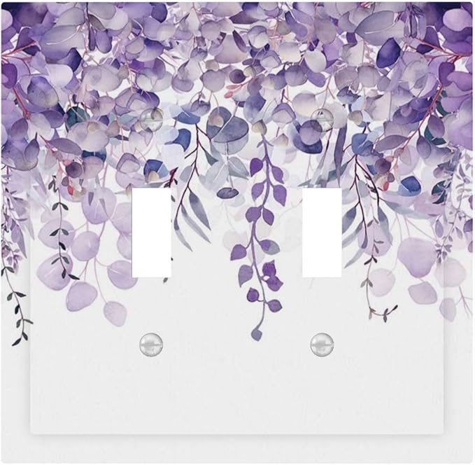 Purple Plants Leaves Eucalyptus Vine Floral Flowers Decorative Switch Plates 2 Gang Double Toggle Outlet Light Switch Cover Wall Plate Electrical Faceplate for Bedroom Living Room Decor