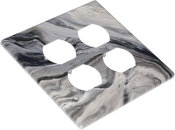 Grey And White Marble Abstract Art Print Outlet Covers 2 Gang Double Duplex Decorative Light Switch Covers Electrical Wallplates Socket Faceplate for Bathroom Kitchen Decor