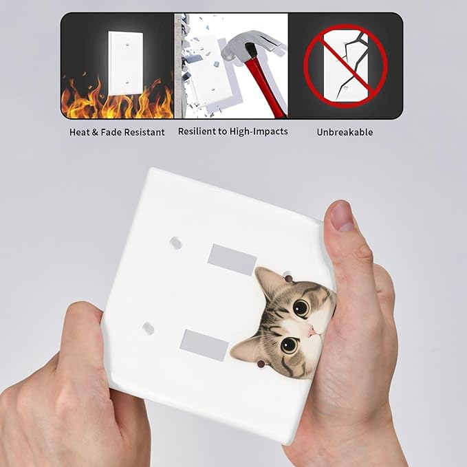 Cat Double Toggle Wall Plate Decorative 2 Gang Light Switch Covers Electrical Switchplate Home Decorate Faceplat for Bathroom Bedroom Kitchen Room 4.5 x 4.5 Inch