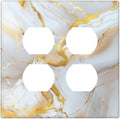 Decorative Outlet Covers Abstract Gold Marble Design with White & Gold 2 Gang Wall Plate Double Duplex Receptacle Light Switch Cover Switch Plate Cover for Modern Luxurious Decor