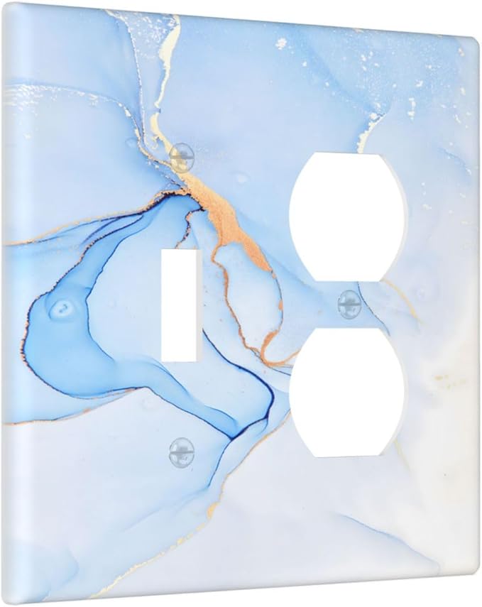 Modern Art Blue Gold Marble Abstract Luxury Print Wallplates 1 Toggle 1 Duplex Switch Plate Electrical GFCI Faceplate Decorative Light Switch Covers for Bathroom Living Room Decor
