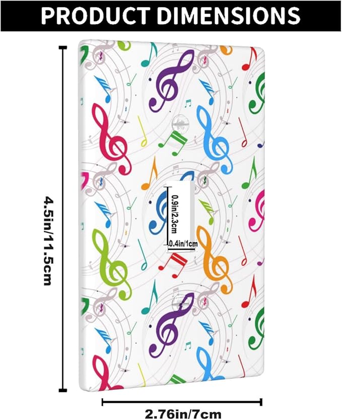 Colored Music Notes Light Switch Cover Plate Music Theme Single Toggle Wall Plate 1 Gang Switchplate Home Decor for Living Room Kitchen 4.5"x 2.76"