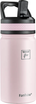Fanhaw 14 Oz Kids Insulated Water Bottle with Straw Lid – Stainless Steel Double Wall Vacuum, Leak-Proof, BPA-Free Water Bottles for School Boys & Girls(Pink)