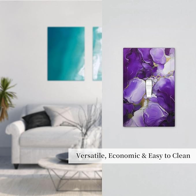 Decorative Light Switch Cover Abstract Luxury Purple Gold Marble Textures 1 Gang Oversized Single Toggle Wall Cover Jumbo Electrical Switchplate Face Plate