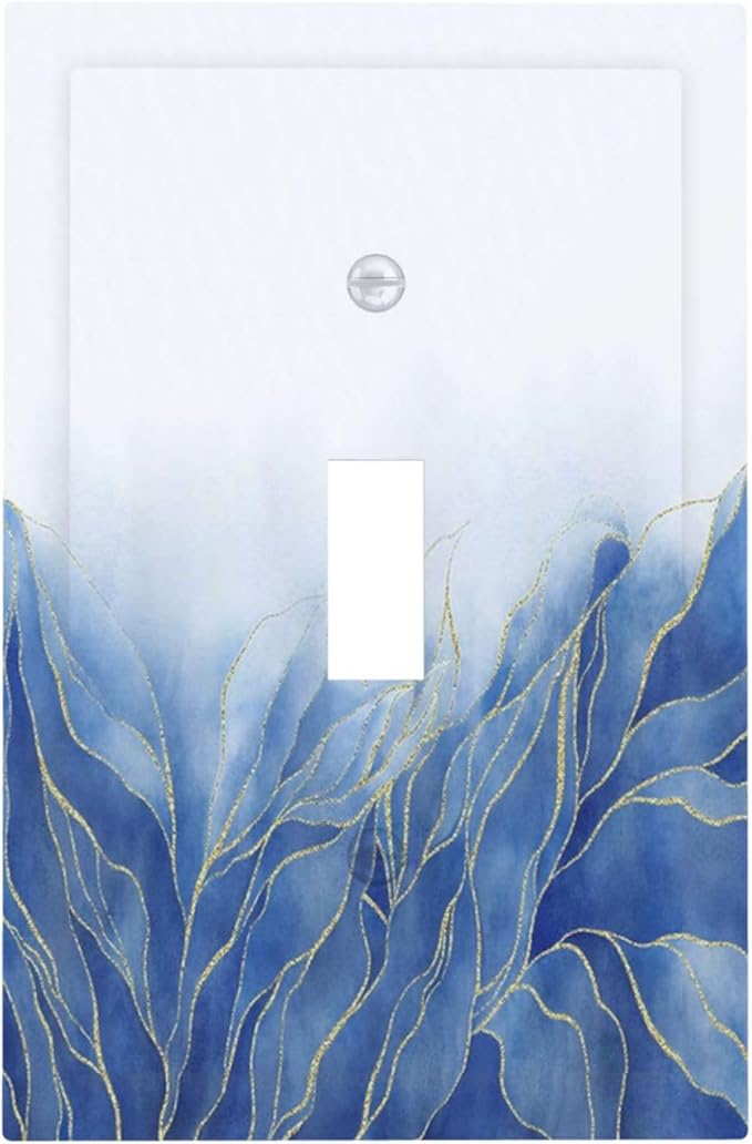 Light Switch Cover Plate Blue Gold Leaf Marble Modern Abstract 1 Gang Single Toggle Decorative Switch Plates Wall Plates Electrical Faceplate Socket Covers for Kitchen Bathroom Decor