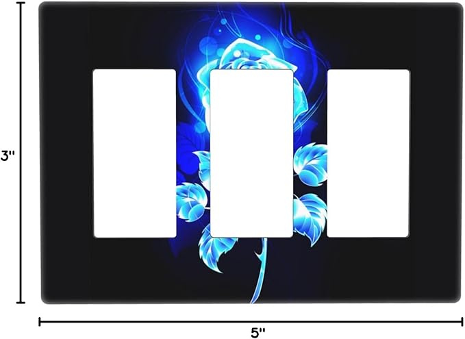 Blue Golden Rose Flower 3 Gang Triple Rocker/Decora Light Switch Wall Plate Cover Decorative Electrical Faceplate Switchplate for Bathroom Living Room Decor
