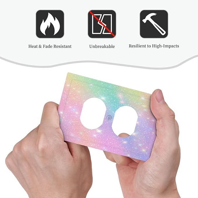 Decorative Outlet Covers Rainbow Shiny Gradient Colors 1 Gang Wall Plate Receptacle Duplex Light Switch Cover Plate Single Dual Plug Covers Electrical Switchplate for Kids Room Nursery Decor