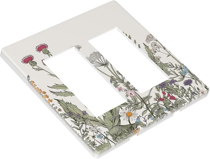 Vintage Colorful Wild Flower Floral 2 Gang Double GFCI Rocker Rocker/Decorator Light Switch Cover Decorative Outlet Wall Plate Electrical Faceplate Screwless