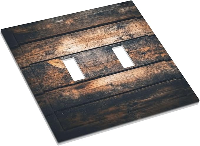 Decorative Switch Plates Brown Vintage Wooden Board Rustic Wood 2 Gang Double Toggle Outlet Light Switch Cover Wall Plate Electrical Faceplate For Farmhouse Cabin Decor