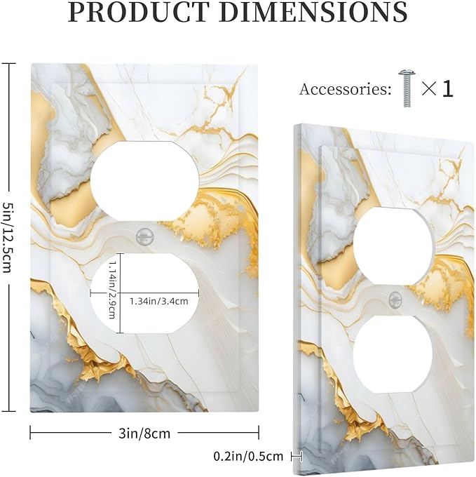 Exquisite White Gold Marble Abstract Luxurious Print Outlet Covers 1 Gang Duplex Light Switch Cover Decorative Switch Plates Electrical Receptacle Faceplate Wall Plate for Bathroom Kitchen Decor