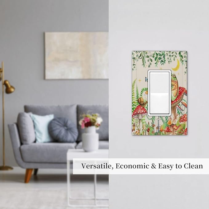 Decorative Outlet Covers Boho Mushrooms Frogs Butterflies Flowers Moon Stars 1 Gang Single Rocker Light Switch Cover Plate Wall Plates GFCI Faceplate for Kids room Bedroom Decor