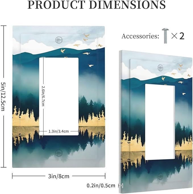 Mountains Landscape Lake Bird Reflection Decorative Outlet Covers 1 Gang Single Rocker Light Switch Cover Plate Wall Plates GFCI Faceplate for Bedroom Living Room Decor