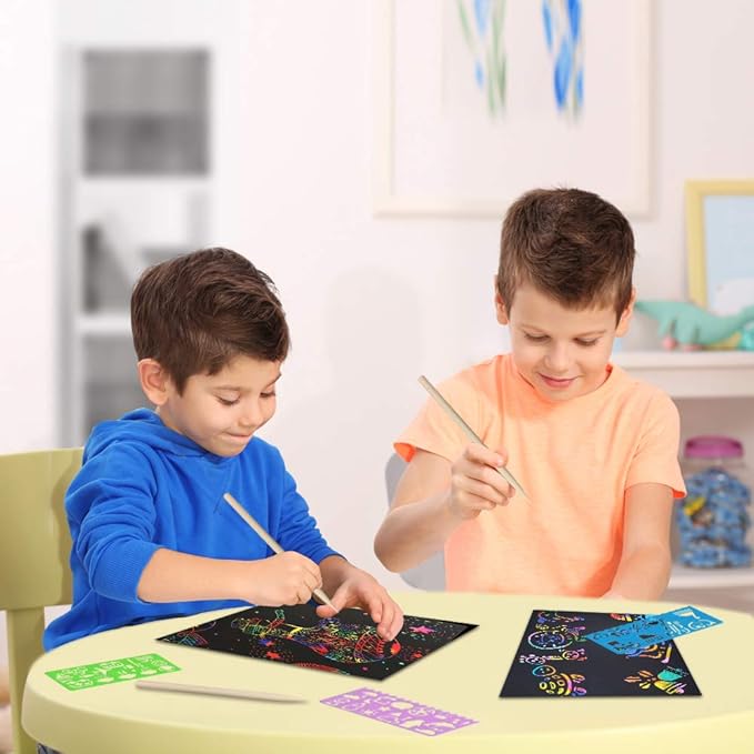 FUNNYB&G Rainbow Scratch Paper Art for Kids - 60 Pcs Magic Rainbow Scratch Paper Off Set Scratch Easter Crafts Arts Supplies Kits Pads Sheets for Party Games Valentine's Day Christmas Birthday Gifts