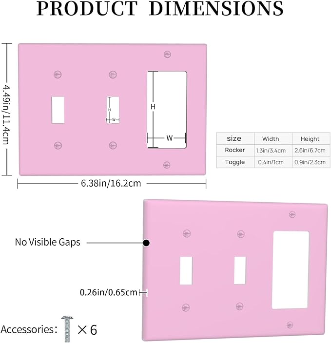 Light/Pale Purple 3-Gang Combination 2 Toggle 1 Decorator Light Switch Cover Decorative Cute Fashion Lavender Triple Combo Toggle Electrical Switchplate Wallplate Faceplate