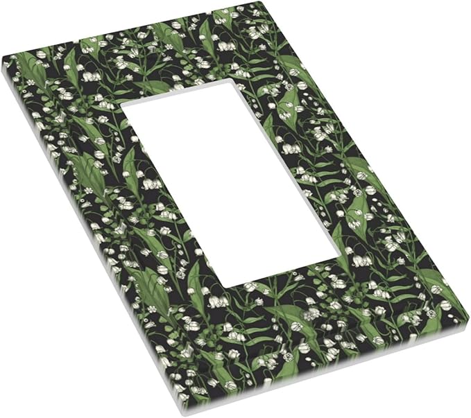 Boho Floral Green Leaves White Flowers Decorative Outlet Covers 1 Gang Single Rocker Light Switch Cover Plate Wall Plates GFCI Faceplate for Farmhouse Bed Room Decor