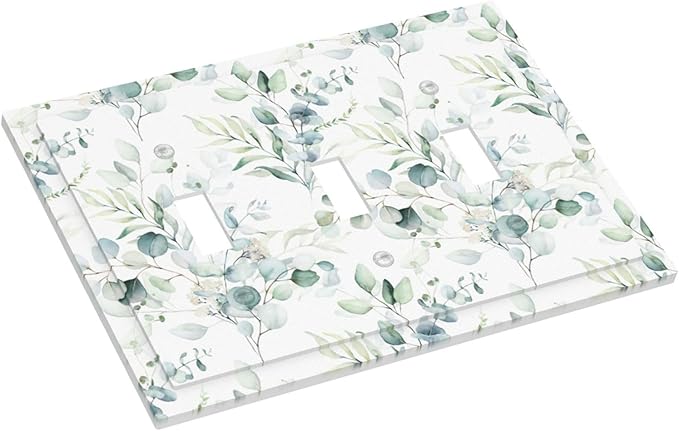 Green Eucalyptus Leaf 3 Gang Light Switch Cover Decorative Triple Toggle Wall Plate Electrical Faceplate Switch Plug Face Plate