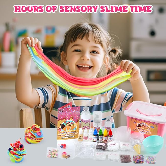 Funewest Slime Kit for Girls Ages 8-12, Mini Ice Cream Slime Making Kit with 30+ Piece & Storage Case, DIY Creative Crafts Non-Sticky Sensory Toys Birthday Gifts for Kids Beginners