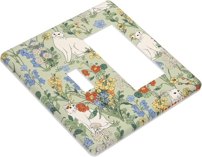 Outlet Covers Vintage Floral Cute Cat Colorful Flowers 1 Toggle 1 Rocker Combination Decorative Wall Plate Electrical Switch Plates Light Switch Cover Plate For Bed Room Living Room Decor