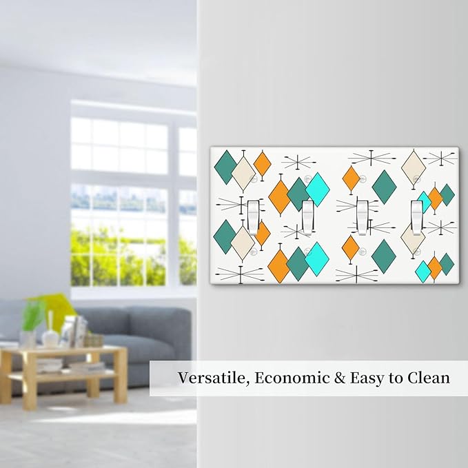 60S Retro Geometry Abstract Art Decorative 4-Gang Quad Toggle Light Switch Wall Plate Cover, Modern Minimalist Mid Century Boho Quadruple Toggle Device Switches Wall Plate Outlet Covers Standard Size