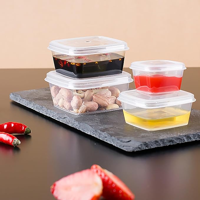 Square-shaped Disposable Sauce Cup Set - All-in-One Design with 4 Size Options, Convenient for Carrying and Use (3 oz.)