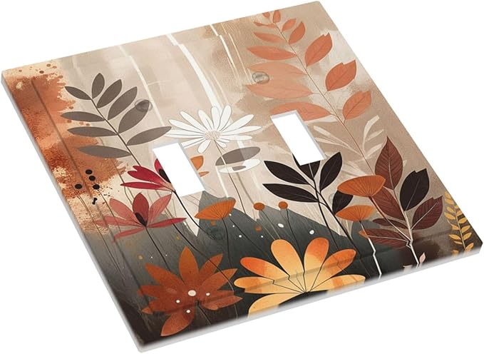 Boho Minimalist Vintage Wildflowers Plant Floral Art Watercolor Decorative Switch Plates 2 Gang Double Toggle Wall Plate Electrical Faceplate Outlet Light Switch Cover for Bedroom Living Room Decor