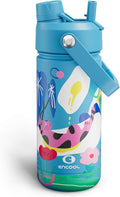 ENCOOL Kids Insualated Water Bottle with Straw,18oz Stainless Steel Water Bottle with Dual Spouts, Leak-Proof,BPA-Free,Double Wall Vacuum Keeps Cold for 24 Hours for Sports,Travel,School (Flower Cat)