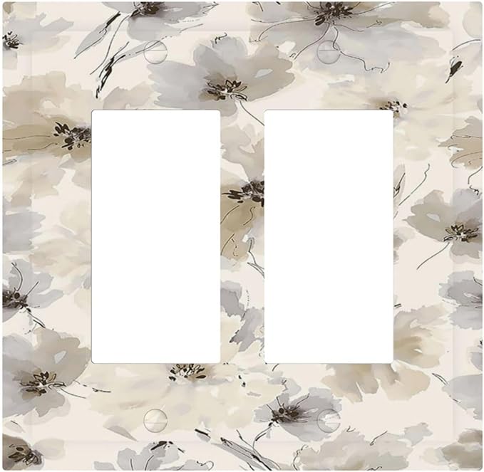 Decorative Outlet Covers Beige Flower Watercolor Flower 2 Gang Double Rocker Light Switch Cover Plate Electrical Switch Plate Cover Decorate GFCI Wall Plate for Bedroom Home Decor