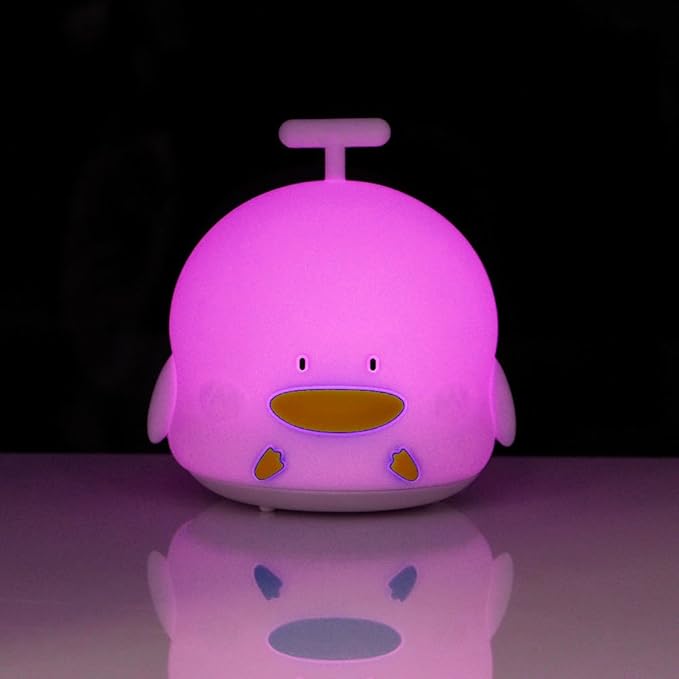 Portable Silicone LED Cartoon Night Light for Kids USB Rechargeable, Warm/White Light, 7-Color Changeable Light, Cute Children Night Lamp for Baby, Bedroom and Nursery (Duck)